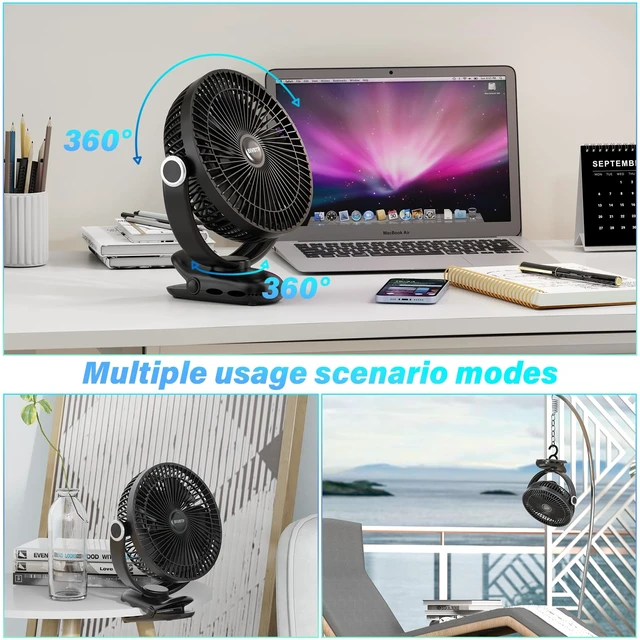 Alt view image 4 of 7 - Clip on Fan 30H Longest Runtime,8in Portable Fan Rechargeable | Strong Airflow,4 Speeds, Sturdy Clamp, Battery Operated Clip Fan for Office Golf Cart Travel Tent Outdoor Treadmill & Gym