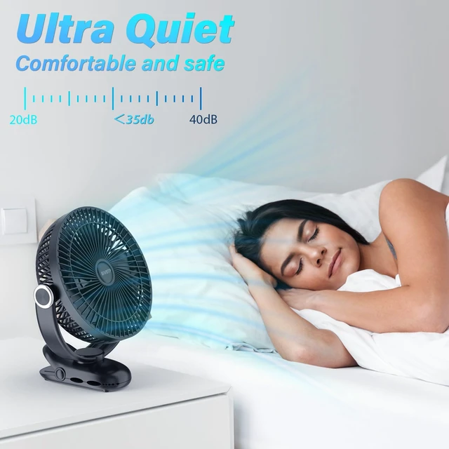 Alt view image 5 of 7 - Clip on Fan 30H Longest Runtime,8in Portable Fan Rechargeable | Strong Airflow,4 Speeds, Sturdy Clamp, Battery Operated Clip Fan for Office Golf Cart Travel Tent Outdoor Treadmill & Gym