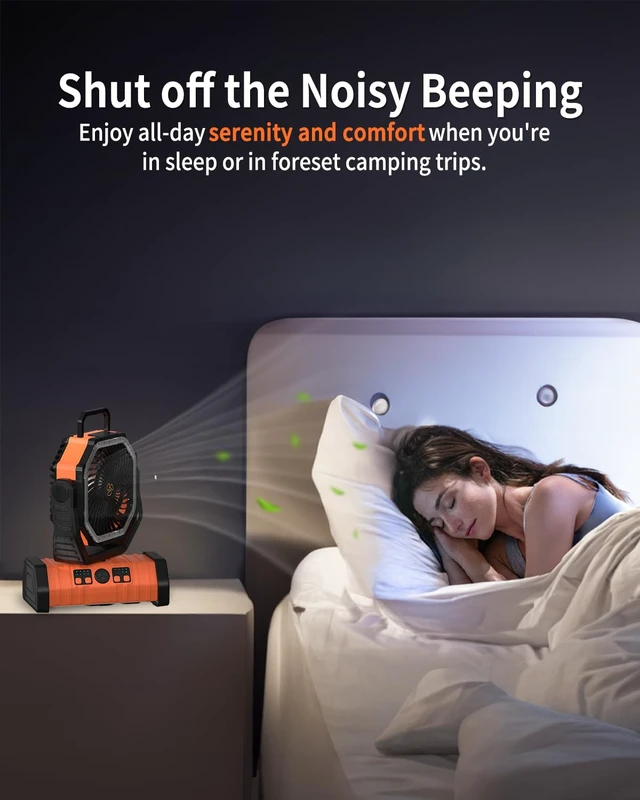 Alt view image 2 of 7 - Camping Fan Battery Powered 20000mAh Outdoor Tent Fans - Orange | Portable Battery Operated Rechargeable Fan with Warm&Cold Lights, Hanging Hook, Timer, Oscillating, 4 Speeds, Remote Control