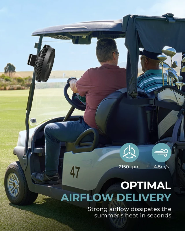 Alt view image 2 of 6 - 10000mAh Portable Clip on Fan, 8 inch, Rechargeable Battery, Black | 24 Hours Work Time, 4 Speeds, Ideal USB Fan for Golf Cart, Outdoor Camping, Travel, Home, Office, Treadmill