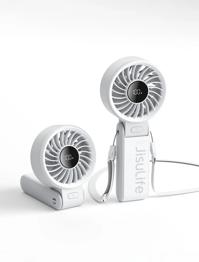 Main image of Portable Handheld Fan Life7: 3-in-1 Hand, Desk & Neck Fan-Gery | 19.5H Max Cooling, 5-Speed, LED Display, 5000mAh Rechargeable,USB Foldable Fan for Travel/Concerts/Cruise/Sports Events/Gifts