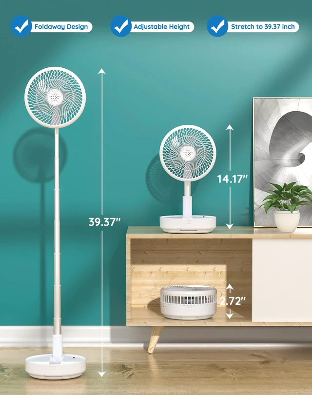 Alt view image 3 of 7 - Portable Fan for Travel, Rechargeable Oscillating Fan with Remote | 7200mAh Battery, Max 21H Runtime, Foldable Telescopic 7.7" for Sleeping Travel Camping Cruise Hotel Bedroom, White