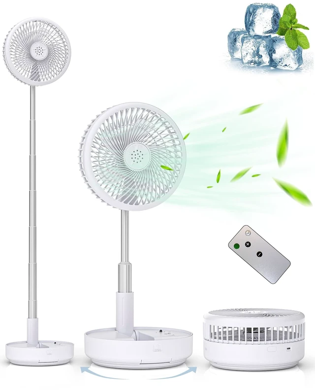 Main image of Portable Fan for Travel, Rechargeable Oscillating Fan with Remote | 7200mAh Battery, Max 21H Runtime, Foldable Telescopic 7.7" for Sleeping Travel Camping Cruise Hotel Bedroom, White
