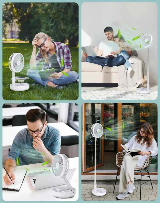 Alt view image 7 of 7 - Portable Fan for Travel, Rechargeable Oscillating Fan with Remote | 7200mAh Battery, Max 21H Runtime, Foldable Telescopic 7.7" for Sleeping Travel Camping Cruise Hotel Bedroom, White