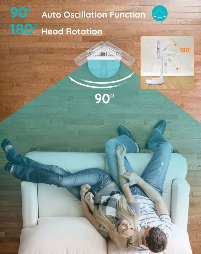 Alt view image 4 of 7 - Portable Fan for Travel, Rechargeable Oscillating Fan with Remote | 7200mAh Battery, Max 21H Runtime, Foldable Telescopic 7.7" for Sleeping Travel Camping Cruise Hotel Bedroom, White