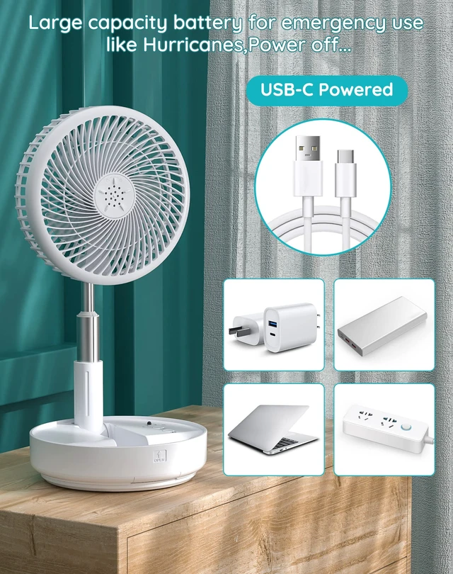 Alt view image 6 of 7 - Portable Fan for Travel, Rechargeable Oscillating Fan with Remote | 7200mAh Battery, Max 21H Runtime, Foldable Telescopic 7.7" for Sleeping Travel Camping Cruise Hotel Bedroom, White