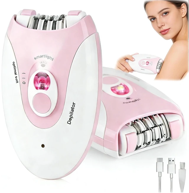 Main image of Epilator,Smooth Glide Epilator for Women,Rechargeable 2 Speed Facial Hair Removal Device with LED Light & 36 Tweezers,Portable Electric Trimmer Device for Face,Bikini,Arms,Legs & Armpits(Pink)