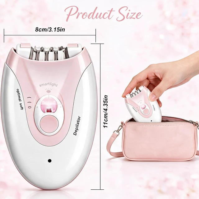 Alt view image 5 of 7 - Epilator,Smooth Glide Epilator for Women,Rechargeable 2 Speed Facial Hair Removal Device with LED Light & 36 Tweezers,Portable Electric Trimmer Device for Face,Bikini,Arms,Legs & Armpits(Pink)