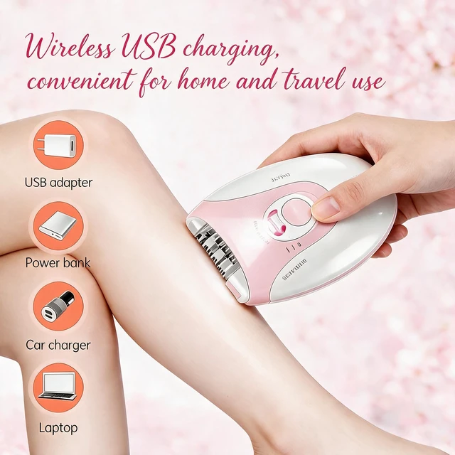 Alt view image 7 of 7 - Epilator,Smooth Glide Epilator for Women,Rechargeable 2 Speed Facial Hair Removal Device with LED Light & 36 Tweezers,Portable Electric Trimmer Device for Face,Bikini,Arms,Legs & Armpits(Pink)