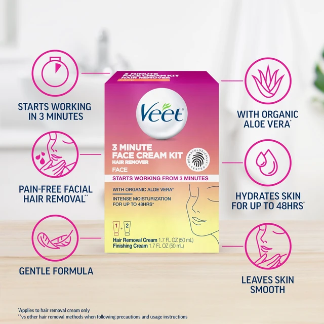 Alt view image 3 of 7 - 3 Minute Facial Hair Removal Cream for Women, Depilatory Cream with Organic Aloe Vera, 2 Piece Women's Facial Hair Remover Kit, 1.7 Fl Oz Remover + 1.7 Fl Oz Finishing