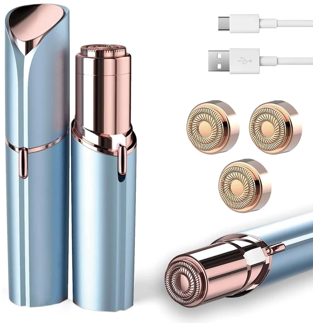 Main image of Electric Facial Hair Removal for Women with 3 Replacement Heads | USB-C rechargeable, LED reveals fine hairs, Portable facial razor for upper/lip/chin/peach fuzz, On-the-Go, Glide and go