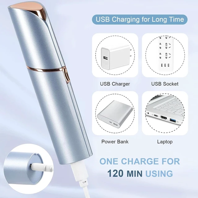 Alt view image 4 of 7 - Electric Facial Hair Removal for Women with 3 Replacement Heads | USB-C rechargeable, LED reveals fine hairs, Portable facial razor for upper/lip/chin/peach fuzz, On-the-Go, Glide and go