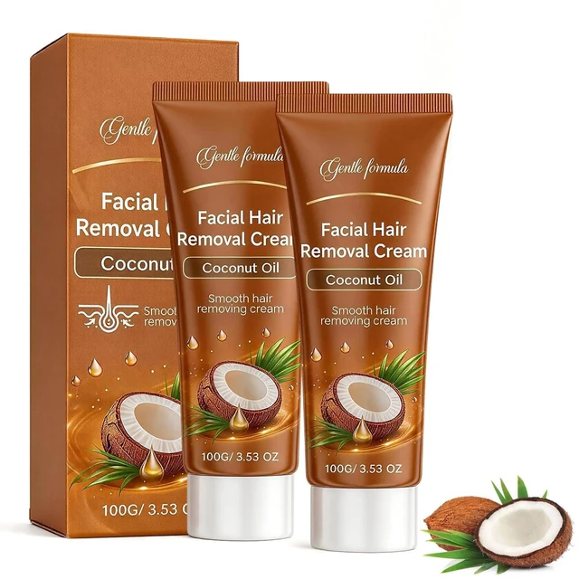 Main image of Facial Hair Removal Cream for Women, 2PCS | Coconut Oil Based, Gentle Hair Remover, Plant Extract, All Skin Types