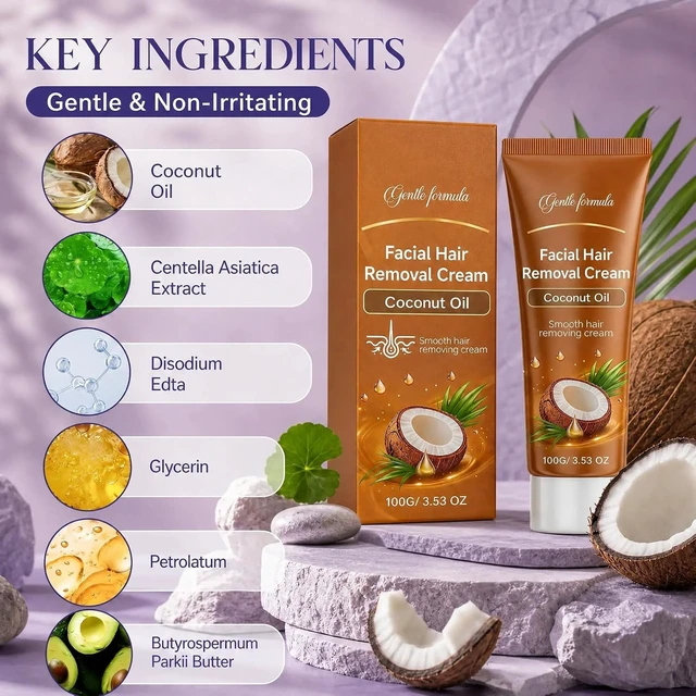 Alt view image 2 of 7 - Facial Hair Removal Cream for Women, 2PCS | Coconut Oil Based, Gentle Hair Remover, Plant Extract, All Skin Types