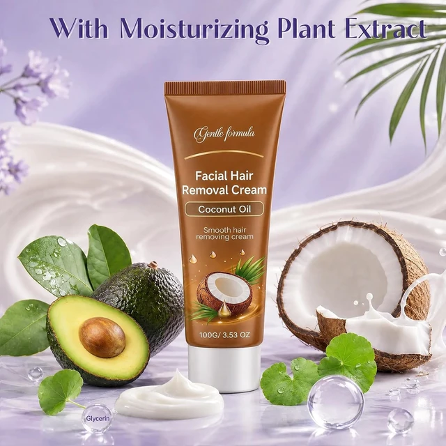Alt view image 4 of 7 - Facial Hair Removal Cream for Women, 2PCS | Coconut Oil Based, Gentle Hair Remover, Plant Extract, All Skin Types