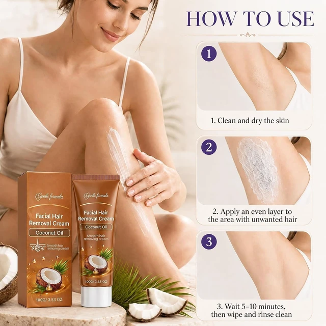Alt view image 6 of 7 - Facial Hair Removal Cream for Women, 2PCS | Coconut Oil Based, Gentle Hair Remover, Plant Extract, All Skin Types