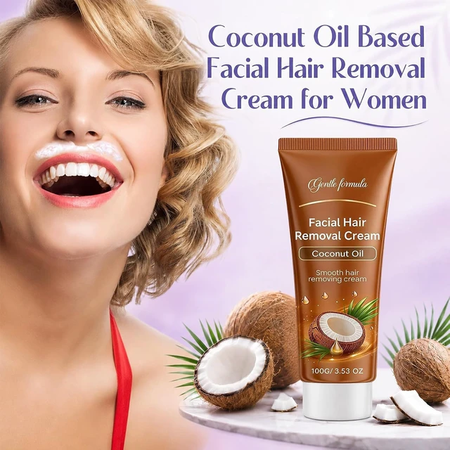 Alt view image 5 of 7 - Facial Hair Removal Cream for Women, 2PCS | Coconut Oil Based, Gentle Hair Remover, Plant Extract, All Skin Types