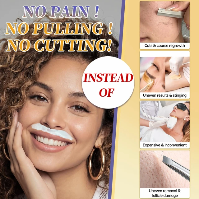 Alt view image 7 of 7 - 5 Min Facial Hair Removal For Women and Men, Painless & Gentle Sensitive Skin Hair Removal Cream with Soothing Cream for Chin & Upper Lip & Cheeks -2.03 Fl Oz