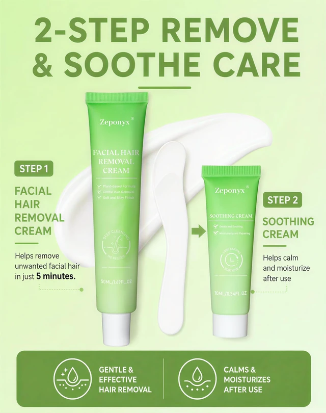 Alt view image 4 of 6 - 5 Min Facial Hair Removal for Women, Painless Face Hair Removal with Soothing Cream | At-Home Depilatory for Upper Lip, Chin & Sideburns | Sensitive Skin Friendly | Smooth Up to 7 Days, 2 Fl Oz