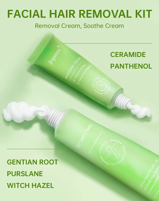Alt view image 5 of 6 - 5 Min Facial Hair Removal for Women, Painless Face Hair Removal with Soothing Cream | At-Home Depilatory for Upper Lip, Chin & Sideburns | Sensitive Skin Friendly | Smooth Up to 7 Days, 2 Fl Oz