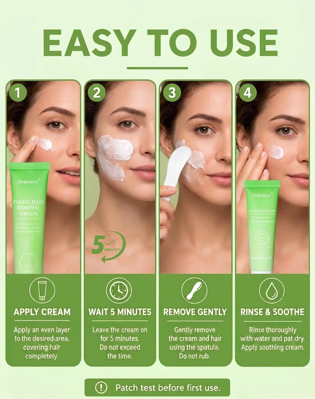 Alt view image 6 of 6 - 5 Min Facial Hair Removal for Women, Painless Face Hair Removal with Soothing Cream | At-Home Depilatory for Upper Lip, Chin & Sideburns | Sensitive Skin Friendly | Smooth Up to 7 Days, 2 Fl Oz