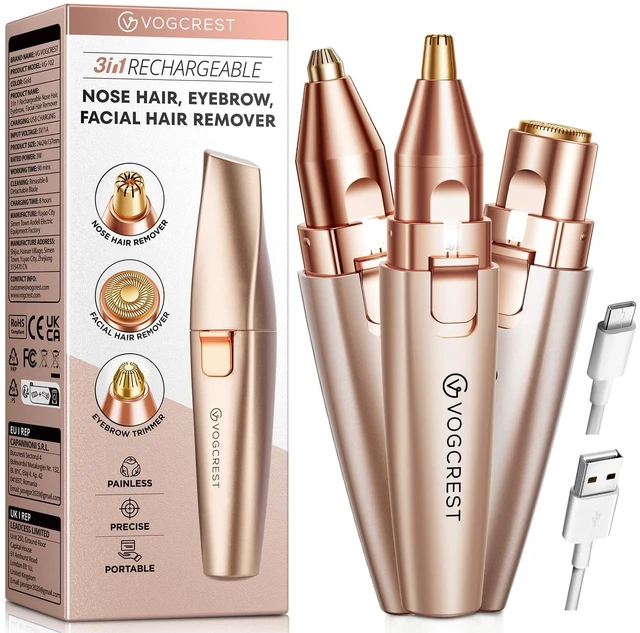 Main image of Nose Hair Trimmer: 3 in1 Rechargeable Facial Hair Removal & Eyebrow Shaver - Painless Electric Hair Remover Device for Women & Men with Built-in LED Light