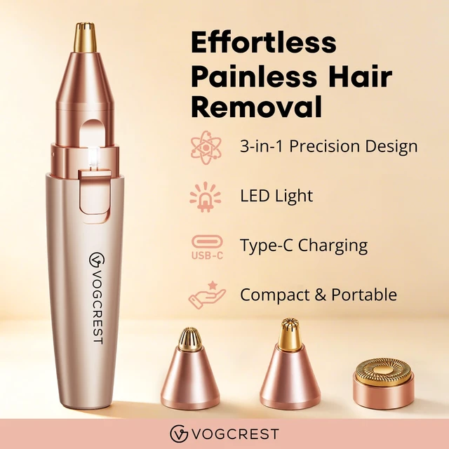 Alt view image 2 of 6 - Nose Hair Trimmer: 3 in1 Rechargeable Facial Hair Removal & Eyebrow Shaver - Painless Electric Hair Remover Device for Women & Men with Built-in LED Light