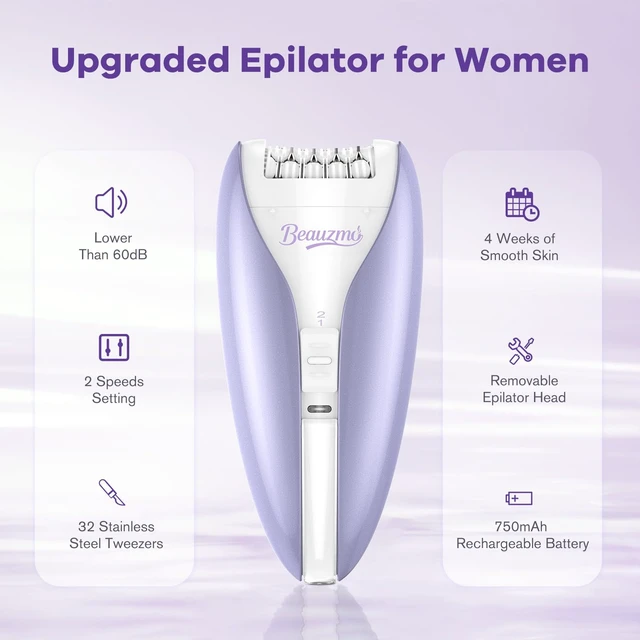 Alt view image 2 of 7 - Epilator for Women, Silent Facial Hair Removal Device, Smooth Glide Tech 2 Speeds & 36 Tweezers Gentle Efficient Hair Removal Cordless Epilators for Face Legs Arms Armpit Bikini