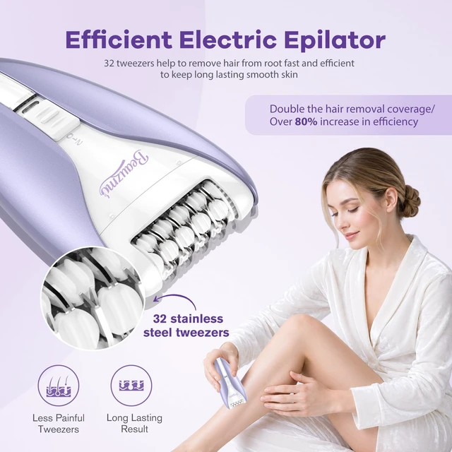 Alt view image 3 of 7 - Epilator for Women, Silent Facial Hair Removal Device, Smooth Glide Tech 2 Speeds & 36 Tweezers Gentle Efficient Hair Removal Cordless Epilators for Face Legs Arms Armpit Bikini