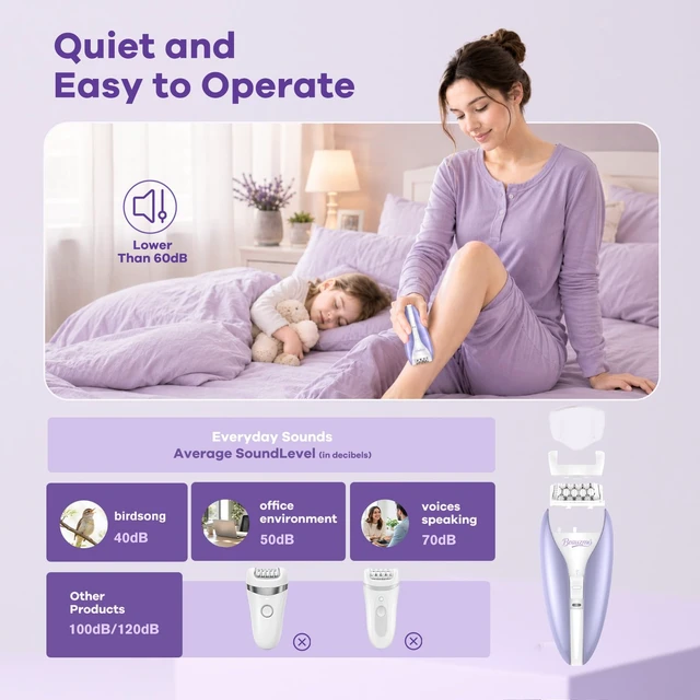Alt view image 4 of 7 - Epilator for Women, Silent Facial Hair Removal Device, Smooth Glide Tech 2 Speeds & 36 Tweezers Gentle Efficient Hair Removal Cordless Epilators for Face Legs Arms Armpit Bikini