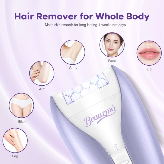 Alt view image 6 of 7 - Epilator for Women, Silent Facial Hair Removal Device, Smooth Glide Tech 2 Speeds & 36 Tweezers Gentle Efficient Hair Removal Cordless Epilators for Face Legs Arms Armpit Bikini