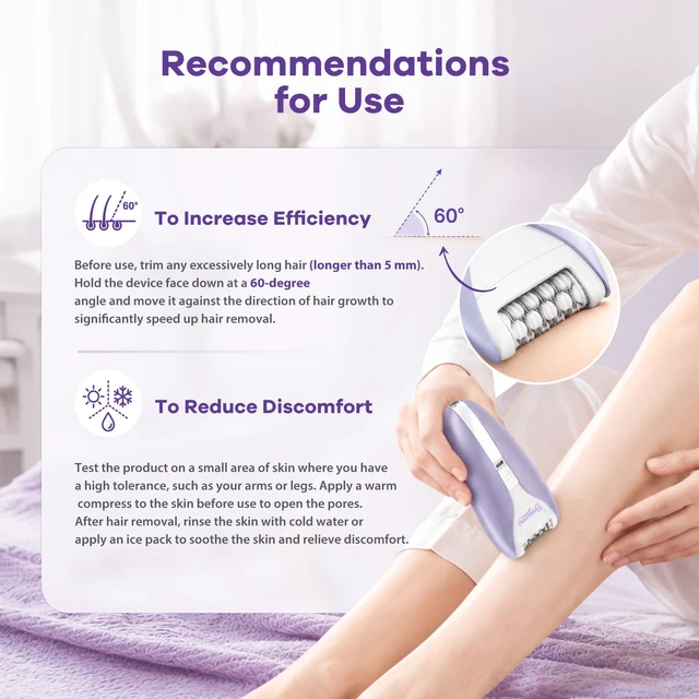 Alt view image 7 of 7 - Epilator for Women, Silent Facial Hair Removal Device, Smooth Glide Tech 2 Speeds & 36 Tweezers Gentle Efficient Hair Removal Cordless Epilators for Face Legs Arms Armpit Bikini