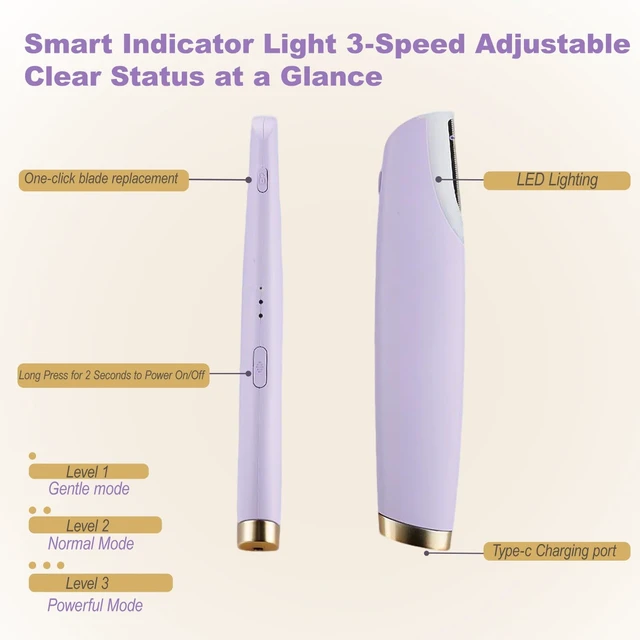 Alt view image 3 of 7 - Rechargeable Dermaplane Razor for Women Face Sonic Dermaplaning Tool for Silky Skin Painless with 4 blades, Electric Facial Exfoliation & Peach Fuzz Hair Removal with LED Light Non-Irritating