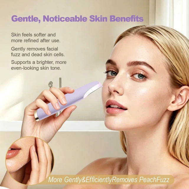 Alt view image 2 of 7 - Rechargeable Dermaplane Razor for Women Face Sonic Dermaplaning Tool for Silky Skin Painless with 4 blades, Electric Facial Exfoliation & Peach Fuzz Hair Removal with LED Light Non-Irritating