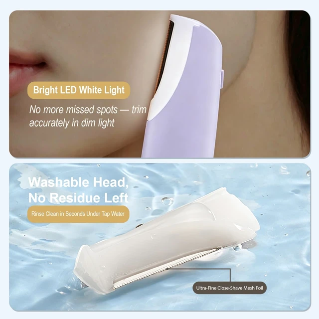 Alt view image 4 of 7 - Rechargeable Dermaplane Razor for Women Face Sonic Dermaplaning Tool for Silky Skin Painless with 4 blades, Electric Facial Exfoliation & Peach Fuzz Hair Removal with LED Light Non-Irritating