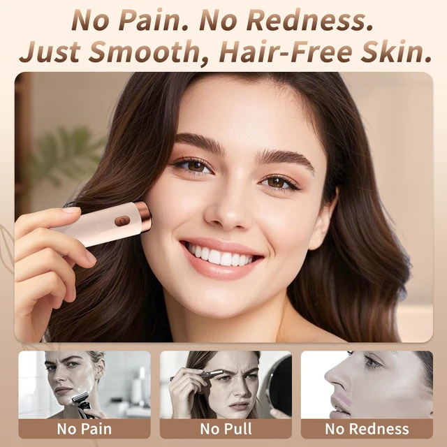 Alt view image 2 of 7 - Epilators Hair Removal for Women - 2-in-1 Epilator for Women with LED Light - Rechargeable Face Epilator -Smooth Glide Facial Hair Removal for Lady Chin/Leg/Arm/Underarm/Bikini Area/Pubic Hair Remover