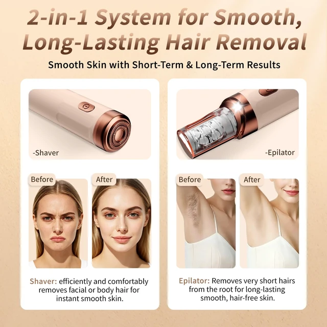 Alt view image 3 of 7 - Epilators Hair Removal for Women - 2-in-1 Epilator for Women with LED Light - Rechargeable Face Epilator -Smooth Glide Facial Hair Removal for Lady Chin/Leg/Arm/Underarm/Bikini Area/Pubic Hair Remover