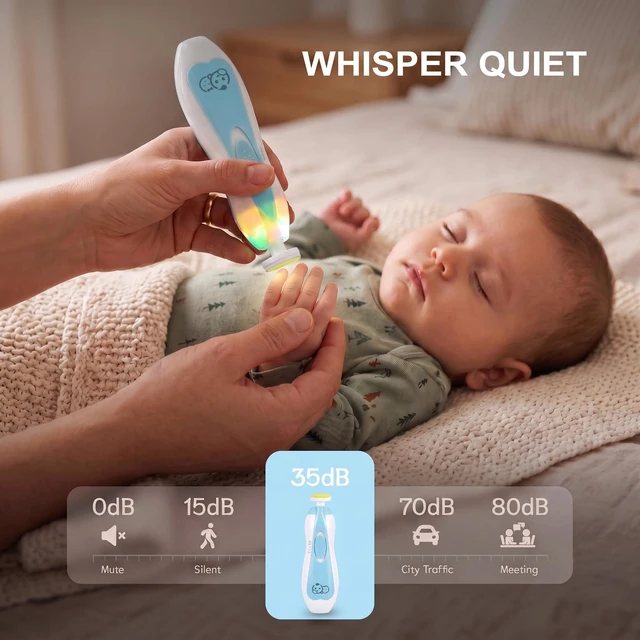 Alt view image 2 of 7 - Upgraded 21 in 1 Baby Nail Trimmer with Labeled Case, 12 Extra Replacement Pads, Safe Electric Baby Nail File Kit for Newborns & Toddlers, Whisper Quiet Nail Clipper with LED Light (Blue)