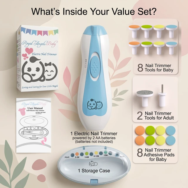 Alt view image 3 of 7 - Upgraded 21 in 1 Baby Nail Trimmer with Labeled Case, 12 Extra Replacement Pads, Safe Electric Baby Nail File Kit for Newborns & Toddlers, Whisper Quiet Nail Clipper with LED Light (Blue)