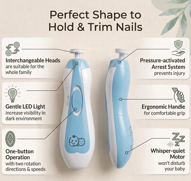 Alt view image 6 of 7 - Upgraded 21 in 1 Baby Nail Trimmer with Labeled Case, 12 Extra Replacement Pads, Safe Electric Baby Nail File Kit for Newborns & Toddlers, Whisper Quiet Nail Clipper with LED Light (Blue)