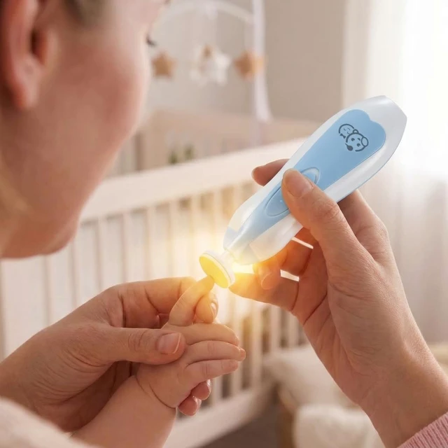Alt view image 5 of 7 - Upgraded 21 in 1 Baby Nail Trimmer with Labeled Case, 12 Extra Replacement Pads, Safe Electric Baby Nail File Kit for Newborns & Toddlers, Whisper Quiet Nail Clipper with LED Light (Blue)