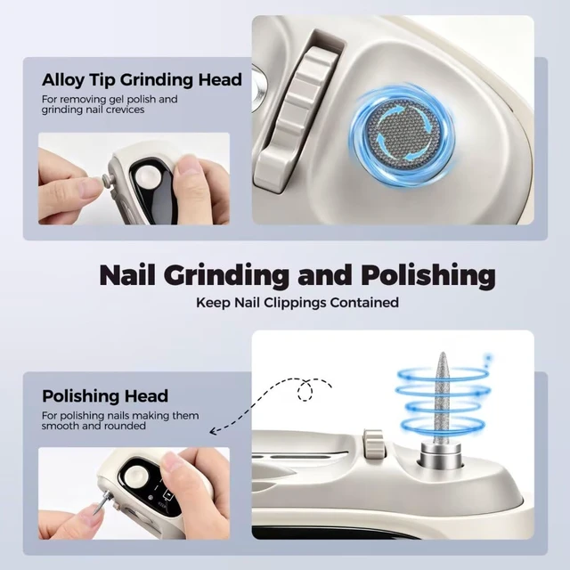 Alt view image 5 of 7 - 3-in-1 Electric Nail Clippers for Seniors, Rechargeable Nail Trimmer with Digital Display, Magnifying Glass & Light, Nail Filing & Polishing, Automatic Nail Clipper for Seniors, Women & Men (White)