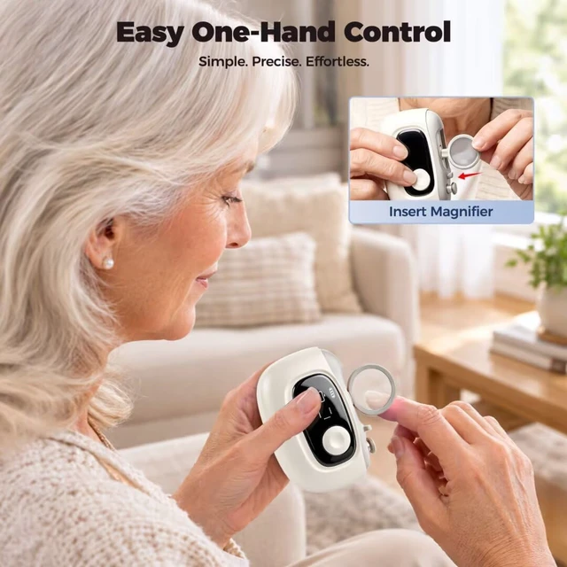 Alt view image 3 of 7 - 3-in-1 Electric Nail Clippers for Seniors, Rechargeable Nail Trimmer with Digital Display, Magnifying Glass & Light, Nail Filing & Polishing, Automatic Nail Clipper for Seniors, Women & Men (White)