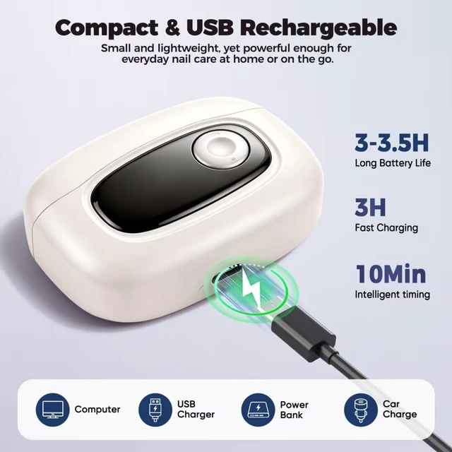 Alt view image 4 of 7 - 3-in-1 Electric Nail Clippers for Seniors, Rechargeable Nail Trimmer with Digital Display, Magnifying Glass & Light, Nail Filing & Polishing, Automatic Nail Clipper for Seniors, Women & Men (White)