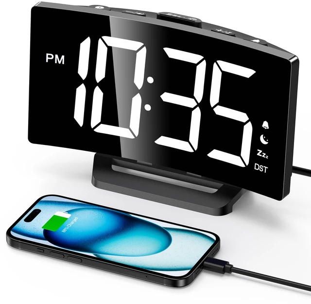 Main image of Digital Alarm Clock for Bedrooms, Digital Clock for Kids | Night Mode, 5 Levels Brightness+Off, 2 Volume, 3 Alarm Tones, Snooze, USB Charging Port, Power-Off Memory, 12/24H/DST
