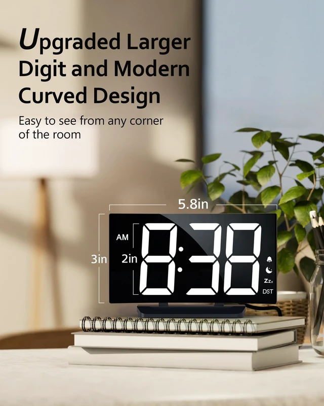 Alt view image 2 of 7 - Digital Alarm Clock for Bedrooms, Digital Clock for Kids | Night Mode, 5 Levels Brightness+Off, 2 Volume, 3 Alarm Tones, Snooze, USB Charging Port, Power-Off Memory, 12/24H/DST