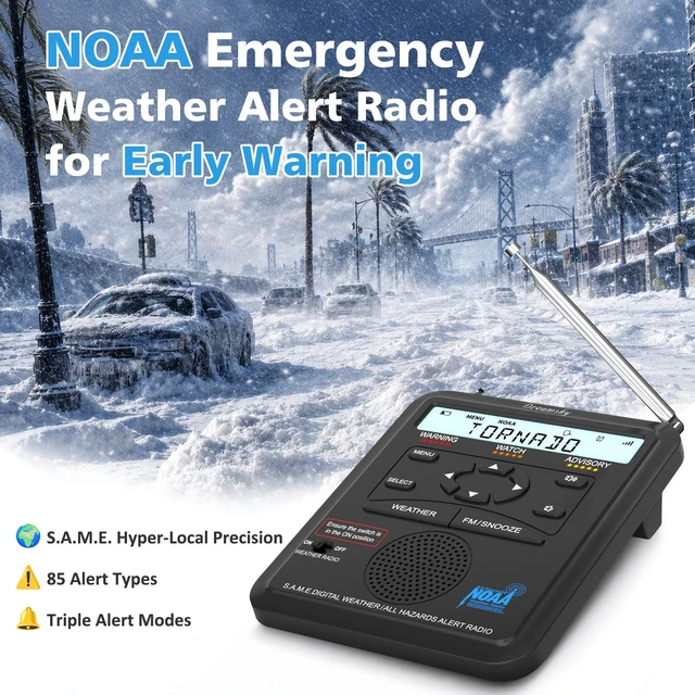 Alt view image 2 of 7 - Weather Radio NOAA Alert with Battery Backup & FM Radio for Home | S.A.M.E. Localized County Code Programming, 80+ All Hazards Emergency Alerts, 3 Alert Tones, Plug in Radios & Alarm Clock