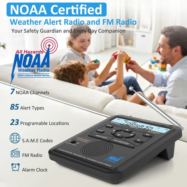 Alt view image 3 of 7 - Weather Radio NOAA Alert with Battery Backup & FM Radio for Home | S.A.M.E. Localized County Code Programming, 80+ All Hazards Emergency Alerts, 3 Alert Tones, Plug in Radios & Alarm Clock
