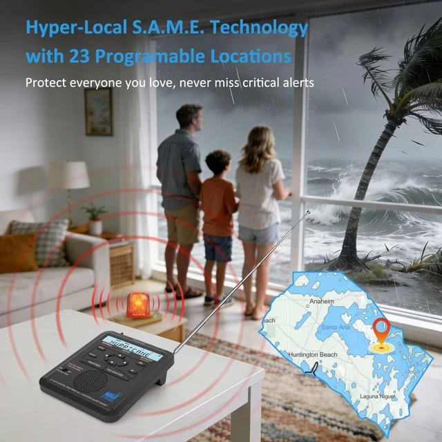 Alt view image 4 of 7 - Weather Radio NOAA Alert with Battery Backup & FM Radio for Home | S.A.M.E. Localized County Code Programming, 80+ All Hazards Emergency Alerts, 3 Alert Tones, Plug in Radios & Alarm Clock