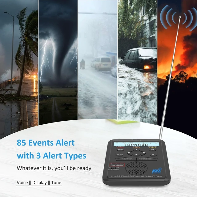 Alt view image 5 of 7 - Weather Radio NOAA Alert with Battery Backup & FM Radio for Home | S.A.M.E. Localized County Code Programming, 80+ All Hazards Emergency Alerts, 3 Alert Tones, Plug in Radios & Alarm Clock
